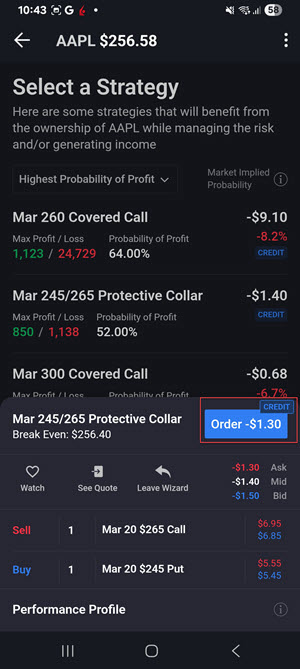 The protect a position leg details on the android phone. 